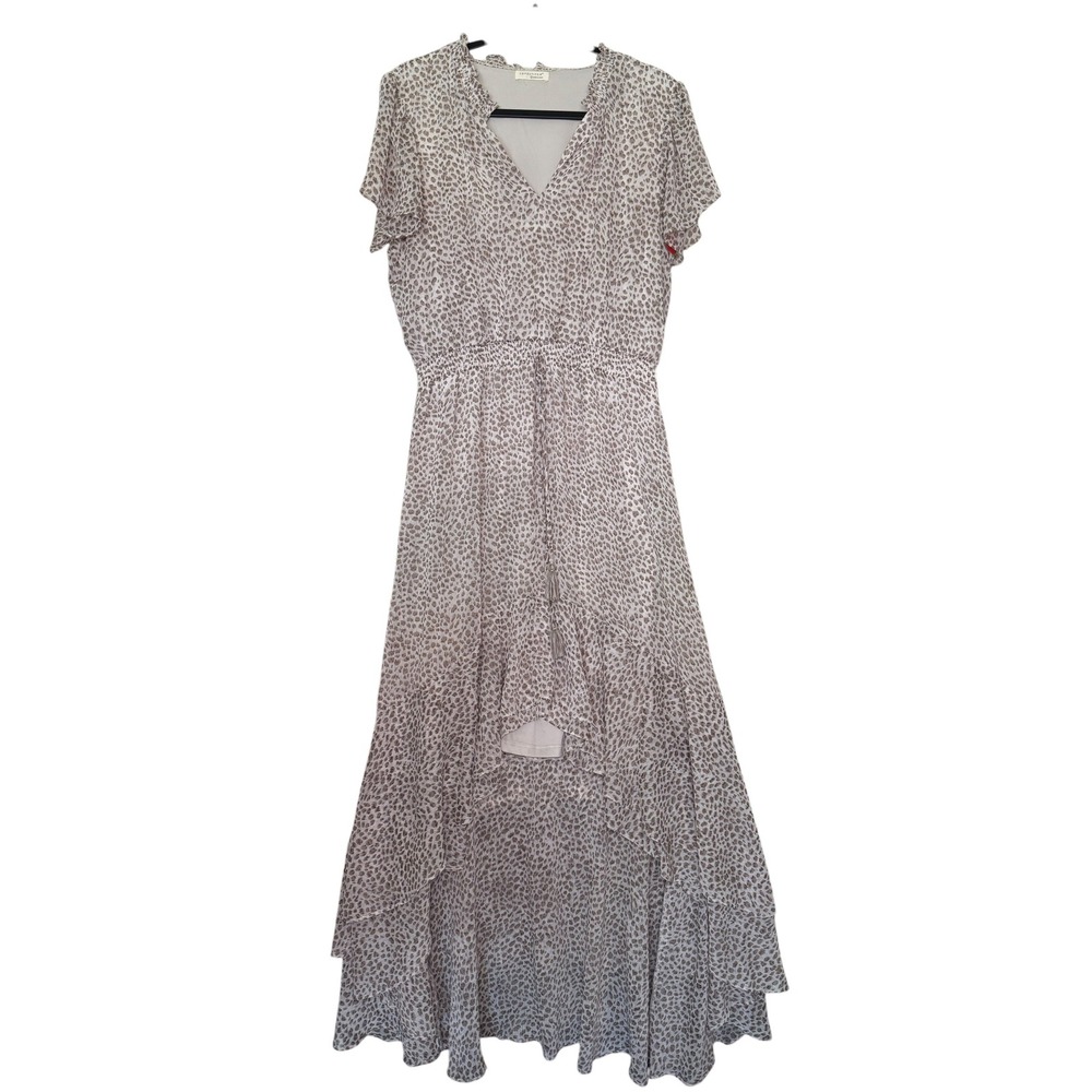 Lovestitch Leopard Print High-Low Maxi Dress Tan Large Jungle Safari Adventure